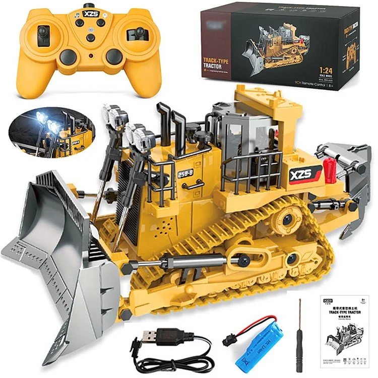 1031 2,4 GHz Modello di veicolo di bulldozer di tipo crawler RC con suono e luci Giocattolo per bambini e ragazzi 