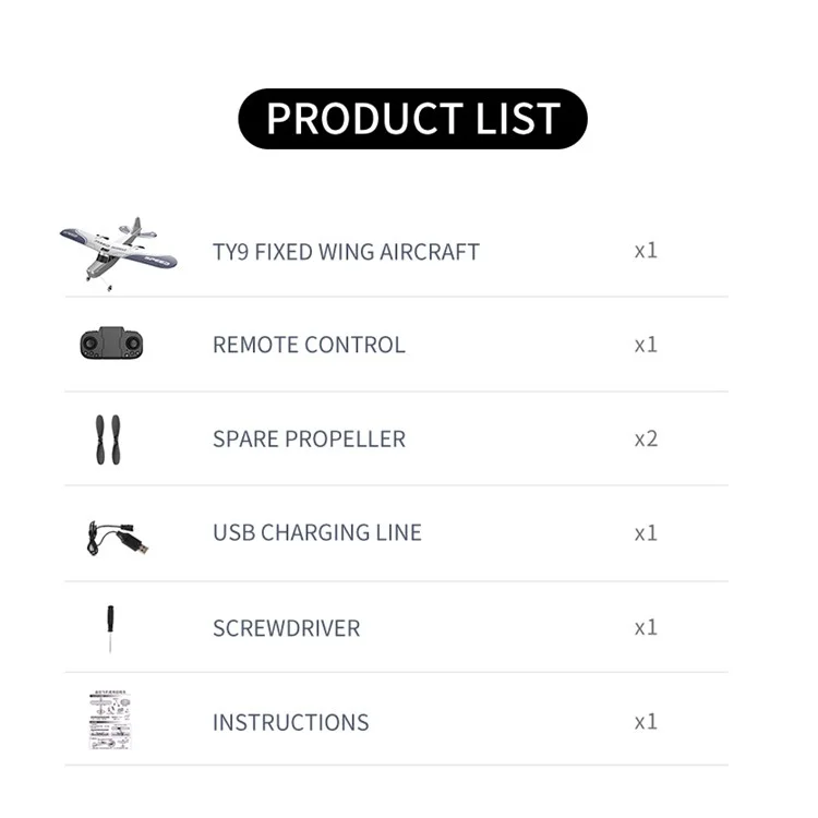 TY9 Aereo RC a Ala Fissa 2.4G Aeroplano in Schiuma EPP Resistente alle Cadute Planatore da Esterno con Luce a LED (Versione a Singola Batteria)