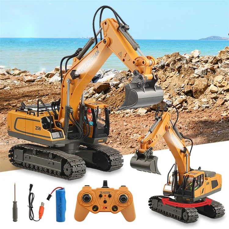 1034 Plastic 1:20 2.4G RC Engineering Vehicle Remote Control 680 Degrees Rotation 11 Channel Crawler Excavator Kids Toy with Light Music