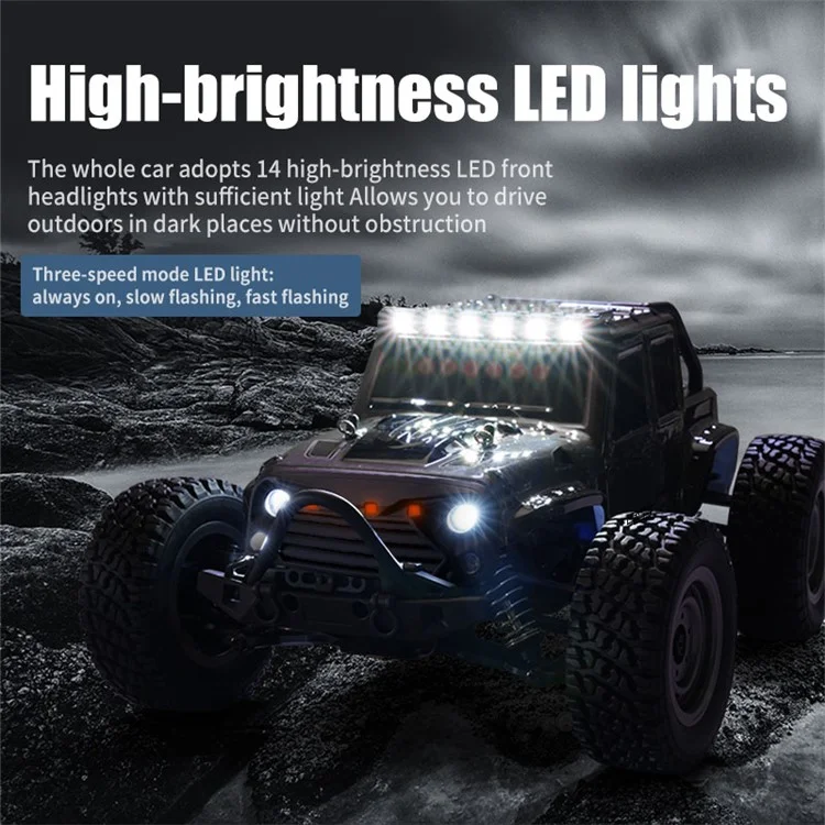 16103 2.4G RC Carro De Brinquedo 1: 16 Crianças Elétricas Caminhão De Quatro Rodas De Alta Velocidade Fora De Estrada De Carro De Controle Remoto Com Luz LED - Preto