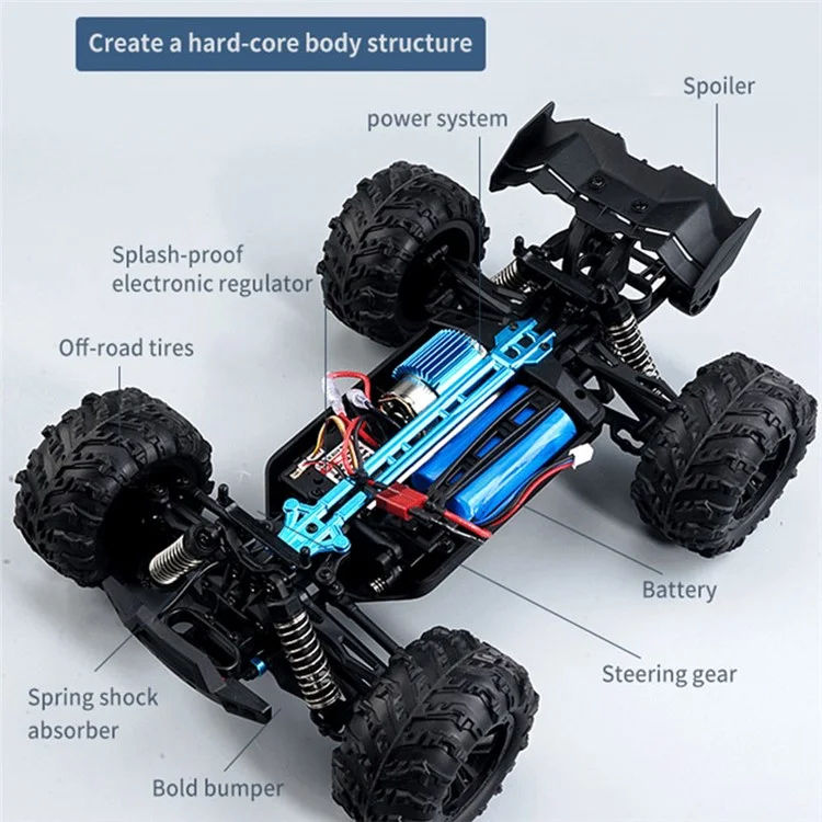 16103 2.4G RC Car Toy 1:16 Children Electric Four-wheel Truck High Speed Off-road Remote Control Car Toy with LED Light - Black