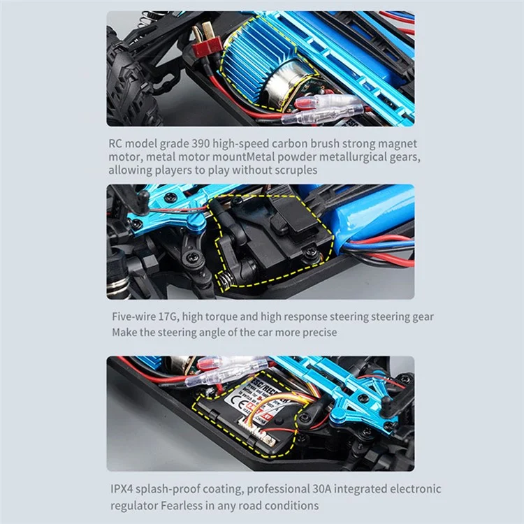 16103 2.4G RC Car Toy 1:16 Children Electric Four-wheel Truck High Speed Off-road Remote Control Car Toy with LED Light - Black