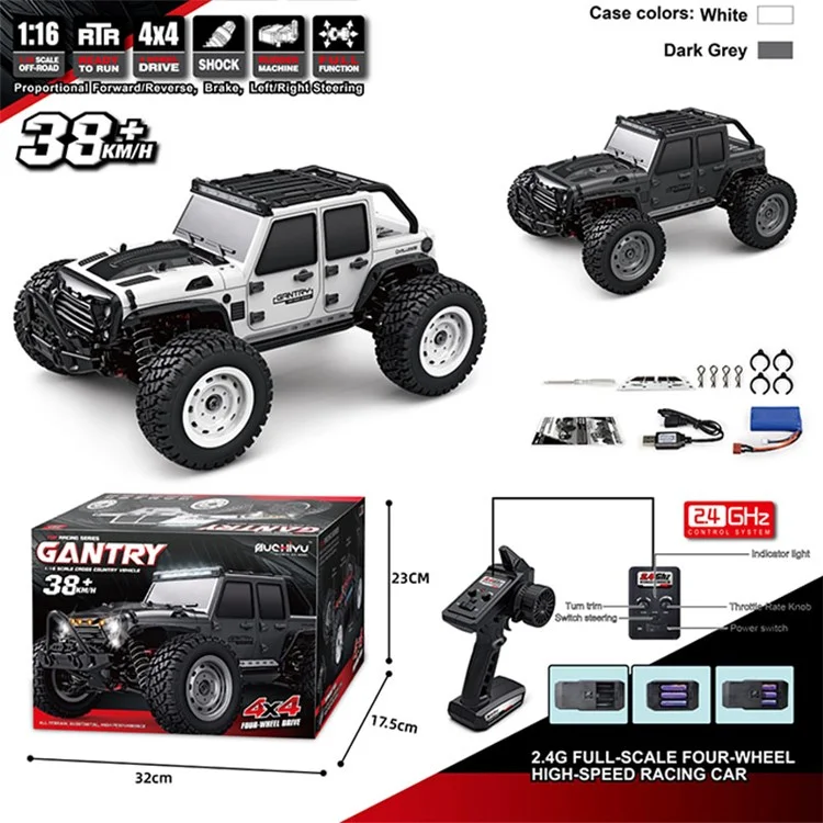 16103 2.4G RC Car Toy 1:16 Children Electric Four-wheel Truck High Speed Off-road Remote Control Car Toy with LED Light - Black