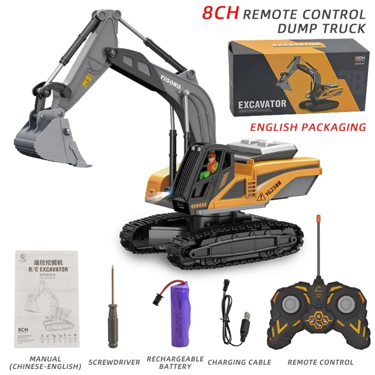 BC1051 8-Channel RC Excavator 1/22 Scale Remote Control Excavator Alloy Construction Vehicle Tractor Toys for Boys and Girls