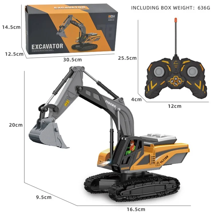 BC1051 8-Kanal-RC-Bagger 1/22 Skala Fernbedienung Bagger Legierung Baufahrzeug Traktor Spielzeug für Jungen und Mädchen