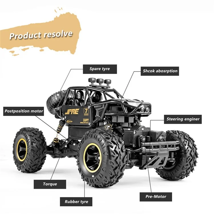 6241 2.4G RC Climbing Car 4WD Shock Absorber Alloy Car 4CH Off-Road Vehicle Toy Support 45-Degree Tilted Climbing - Black