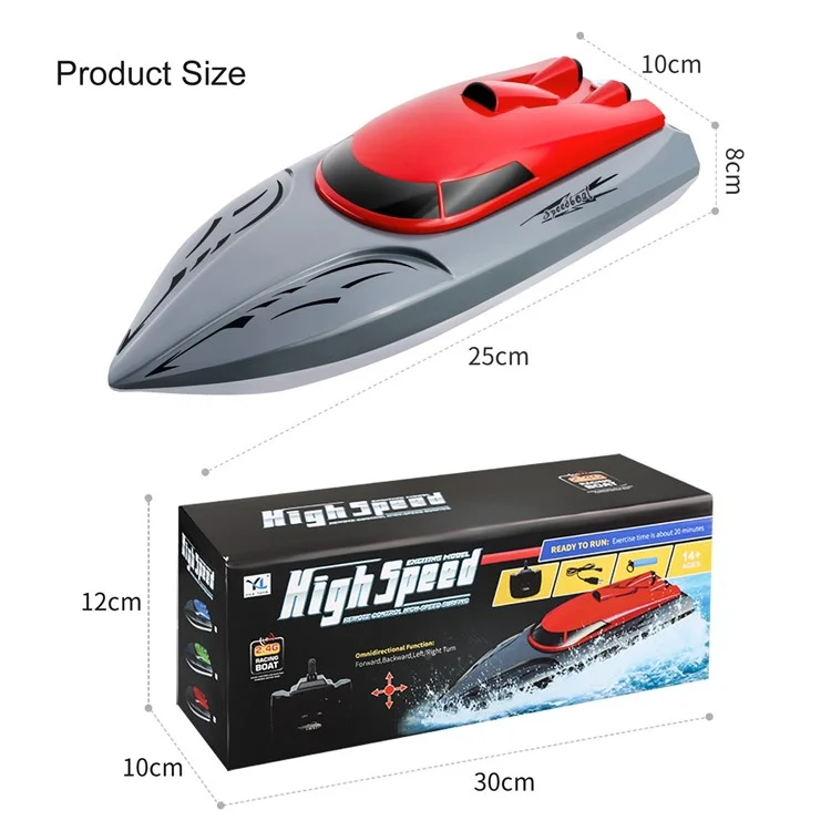 806 Crianças Adultas RC Boat 2,4 Ghz 18 Km/h de Controle Remoto de Brinquedos Subaquáticos, Com 1 Bateria - Vermelho