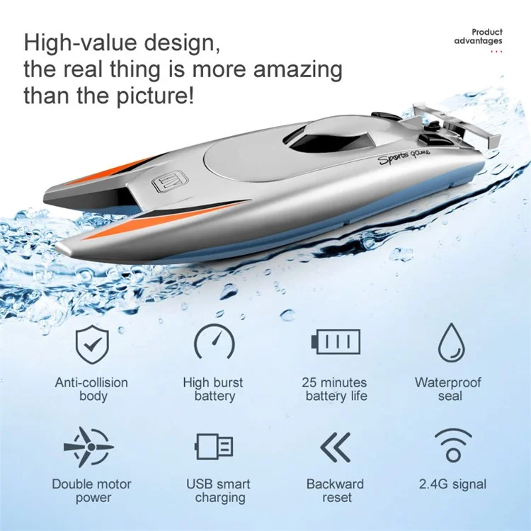 805 2.4G 30Km/h High Speed Remote Control Racing Boat Dual Motor RC Boat for Kids Adults, with 2 Batteries - Black