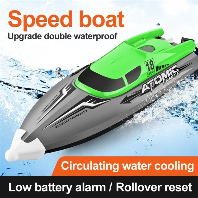 601 5-Channel 2.4GHz Remote Control Speedboat 30Km/h High-Speed Boat Water Cooling Capsize Recovery RC Boat for Adults and Kids (Dual Batteries) - Green