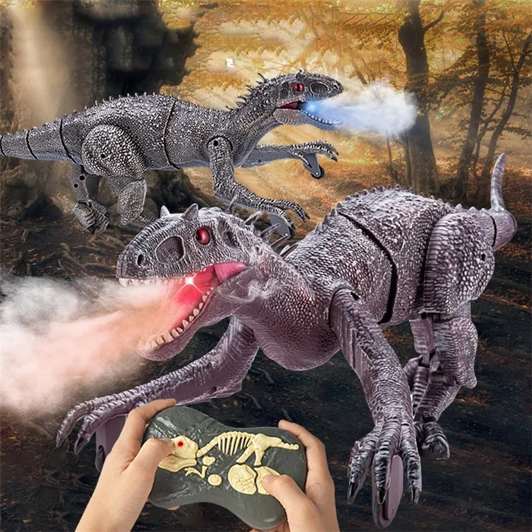 SM190 2.4G 8 Kanal RC Laufender Dinosaurier Spielzeug für Kinder Simulation Tyrannosaurus Elektrischer Roboter Dinosaurier mit LED-Beleuchtung, Geräusche, Spray, Dinosaurier-Spielzeug für Jungen und Mädchen - Grau / Rot