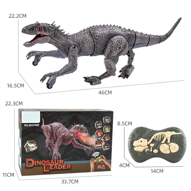 SM190 2.4G 8 Canal RC Toy Dinosaur Toy For Kids Simulação Tyrannosaurus Robô Elétrico Dinosaur Com Luzes Led, Sons, Spray, Brinquedos de Dinossauros Para Meninos e Meninas - Cinza / Vermelho