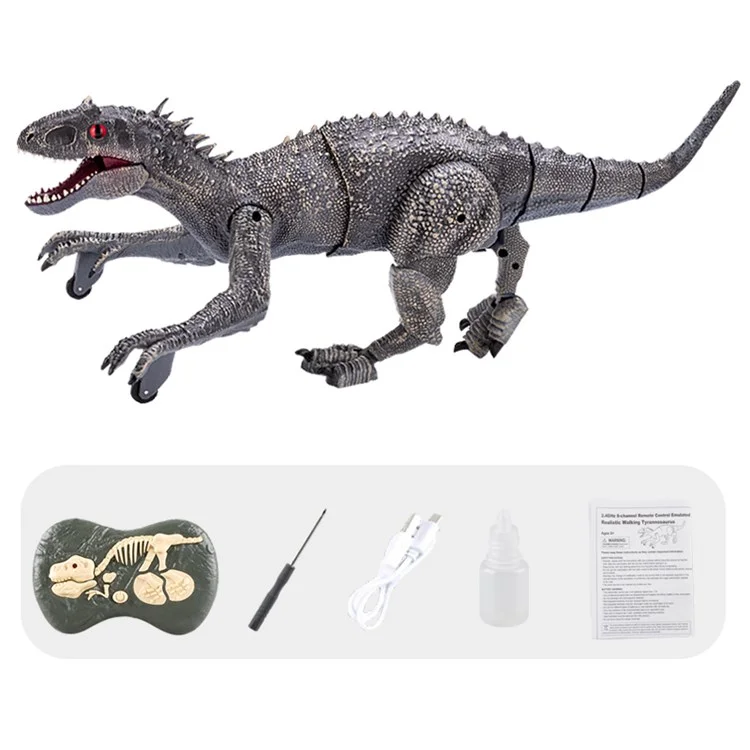 SM190 2.4G Brinquedo de Dinossauro Andante RC de 8 Canais para Crianças Simulação Tiranossauro Dinossauro Robô Elétrico com Luzes de LED, Sons, Jato, Brinquedos de Dinossauro para Meninos e Meninas - Cinza 