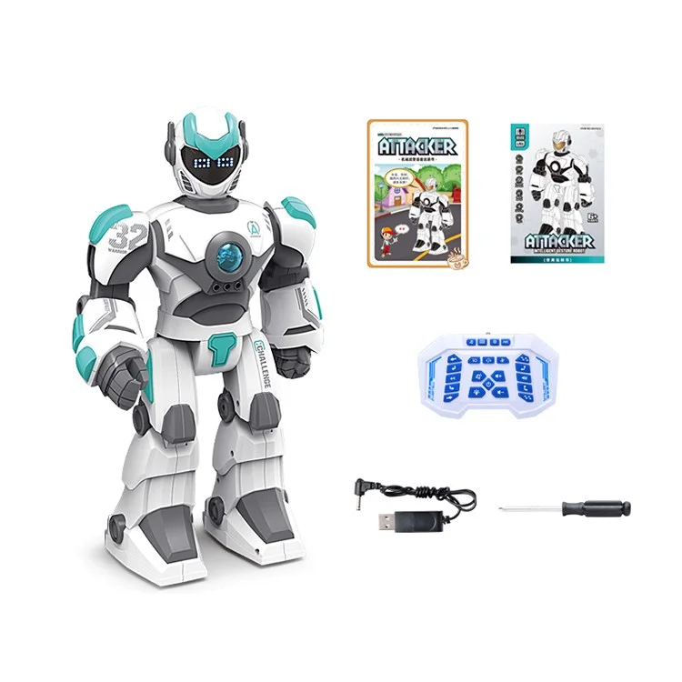 Jouet Robot Intelligent BG1532 2.4G à Commande Vocale / Gestuelle Programmable avec Lumière LED pour Enfants - Blanc
