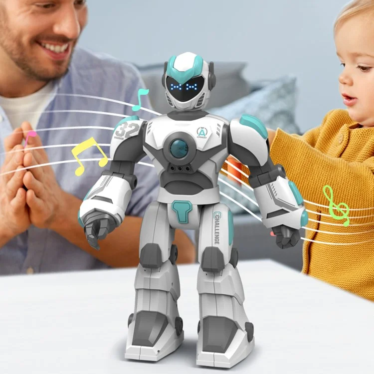 Jouet Robot Intelligent BG1532 2.4G à Commande Vocale / Gestuelle Programmable avec Lumière LED pour Enfants - Blanc