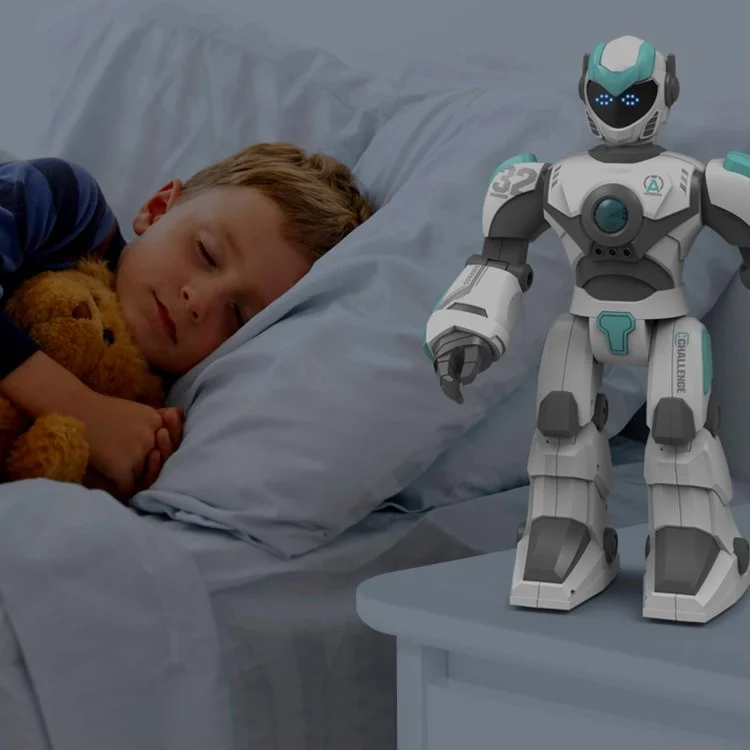 Jouet Robot Intelligent BG1532 2.4G à Commande Vocale / Gestuelle Programmable avec Lumière LED pour Enfants - Blanc