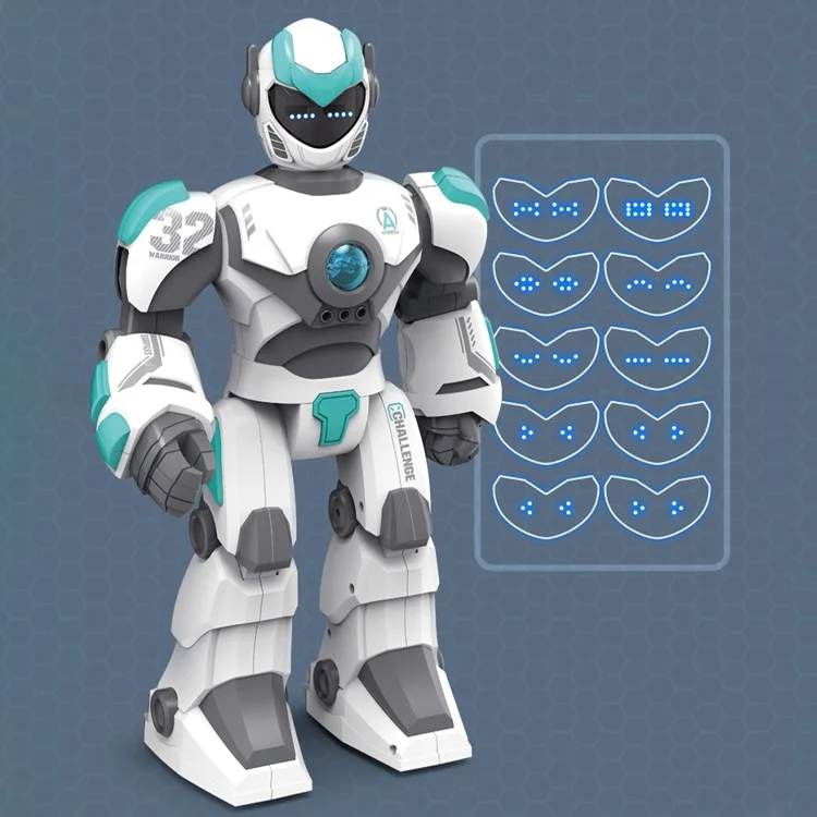 Jouet Robot Intelligent BG1532 2.4G à Commande Vocale / Gestuelle Programmable avec Lumière LED pour Enfants - Blanc