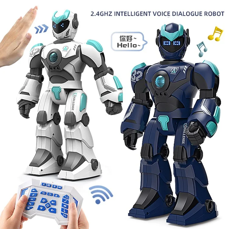 Jouet Robot Intelligent BG1532 2.4G à Commande Vocale / Gestuelle Programmable avec Lumière LED pour Enfants - Blanc