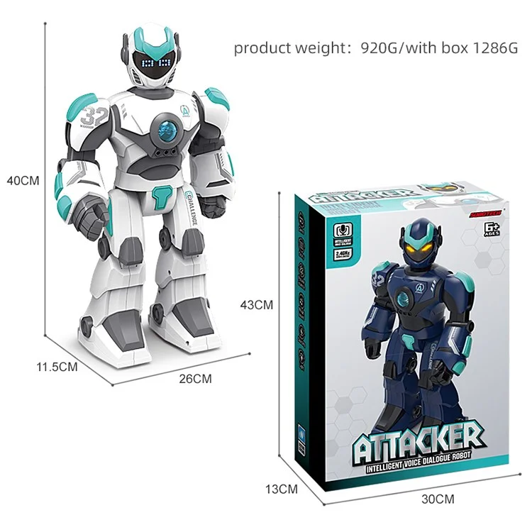 Jouet Robot Intelligent BG1532 2.4G à Commande Vocale / Gestuelle Programmable avec Lumière LED pour Enfants - Blanc