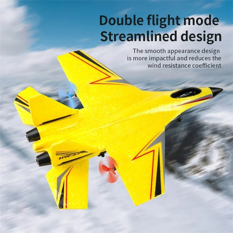 HW33 Fixed Wing 6-Axis Gyro RC Aircraft EPP Foam Airplane with LED Lights Anti-Fall Aircraft Model Toy - Yellow