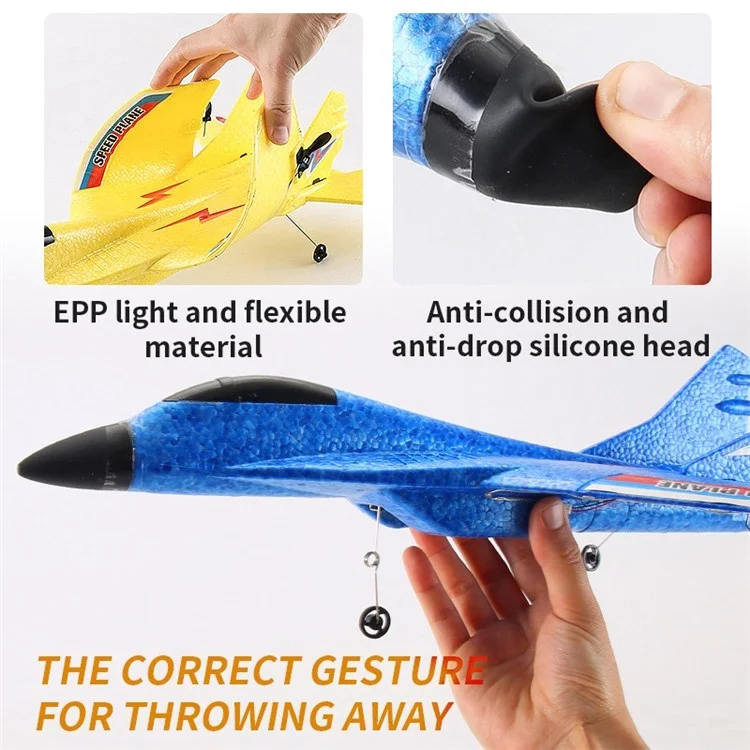 HW29 EPP Foam RC Aircraft Hand Throw Airplane with LED Lights Anti-Fall Aircraft Model Toy - Yellow