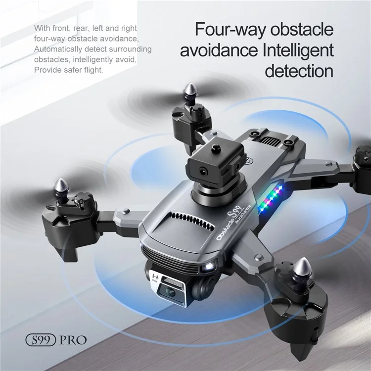 S99 2,4 Ghz 4CH Pliage Drone Optical Flow ESC Camera RC Aircraft With Marquee Light Remote Control 6 Axis Airplane Toy (version de Batterie Unique) - Gris Foncé