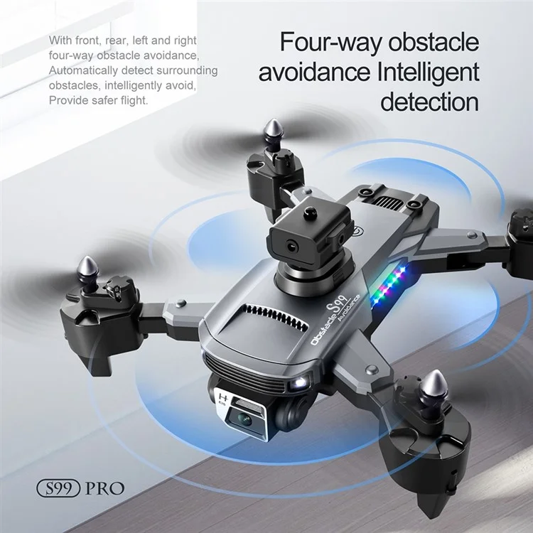 S99 2,4 Ghz 4CH Pliage Drone Optical Flow ESC Camera RC Aircraft With Marquee Light Remote Control 6 Axis Airplane Toy (version de Batterie Unique) - Gris Foncé