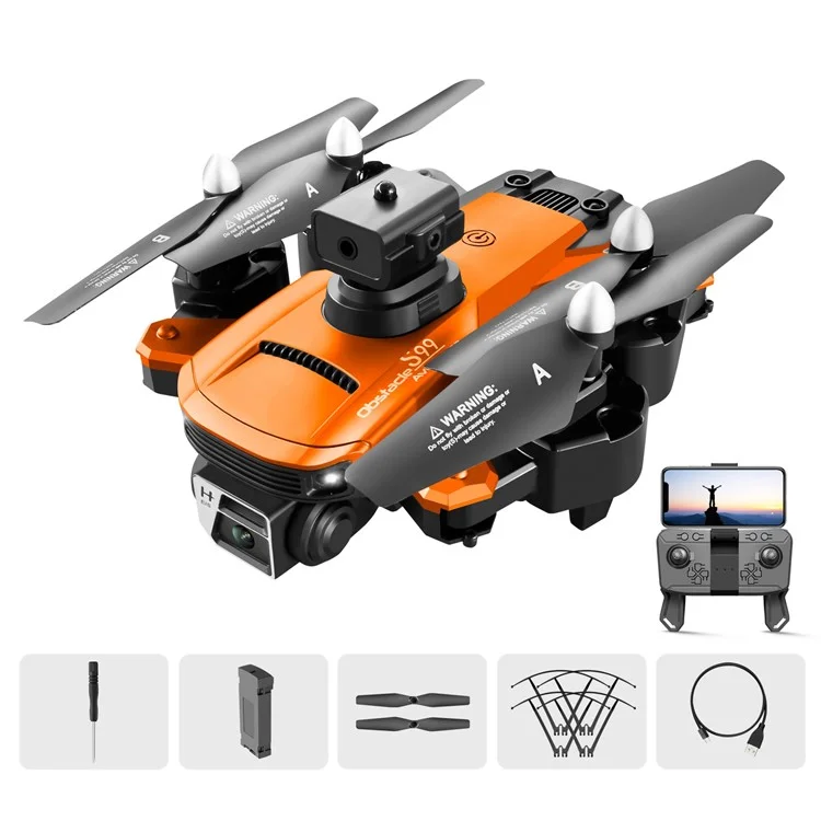 S99 2,4 Ghz 4CH Pliage Drone Optical Flow ESC Camera RC Aircraft With Marquee Light Remote Control 6 Axis Airplane Toy (version de Batterie Unique) - Orange