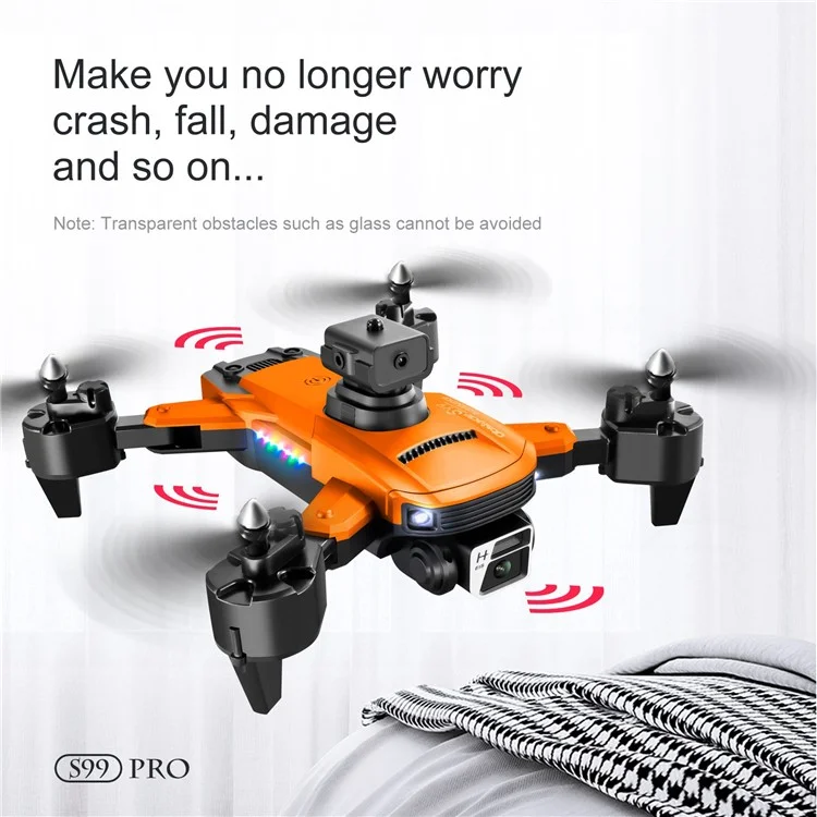 S99 2,4 Ghz 4CH Pliage Drone Optical Flow ESC Camera RC Aircraft With Marquee Light Remote Control 6 Axis Airplane Toy (version de Batterie Unique) - Orange