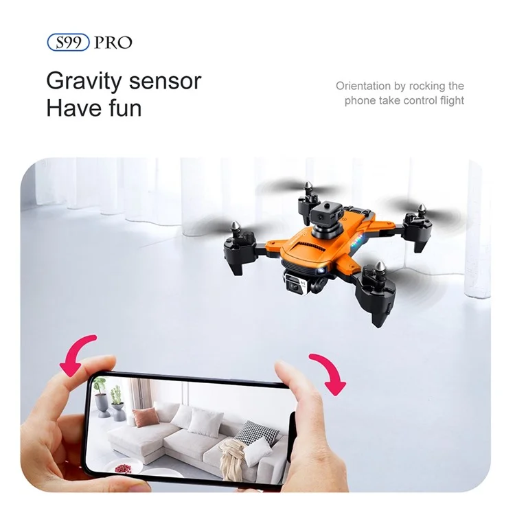 S99 2,4 Ghz 4CH Pliage Drone Optical Flow ESC Camera RC Aircraft With Marquee Light Remote Control 6 Axis Airplane Toy (version de Batterie Unique) - Orange