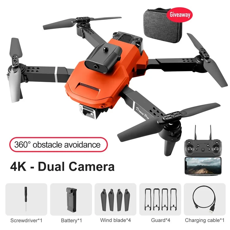 E100 HD Dual 4K Cameras RC Drone Remote Control Quadcopter with Long Flight Time One Key Off / Landing - Orange