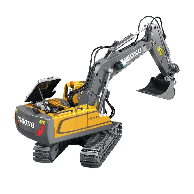 BC1043 11-Channel 2.4G RC Excavator 1 / 20 Scale Remote Control Excavator Metal Construction Vehicle Tractor Toys for Boys and Girls - Yellow / Grey