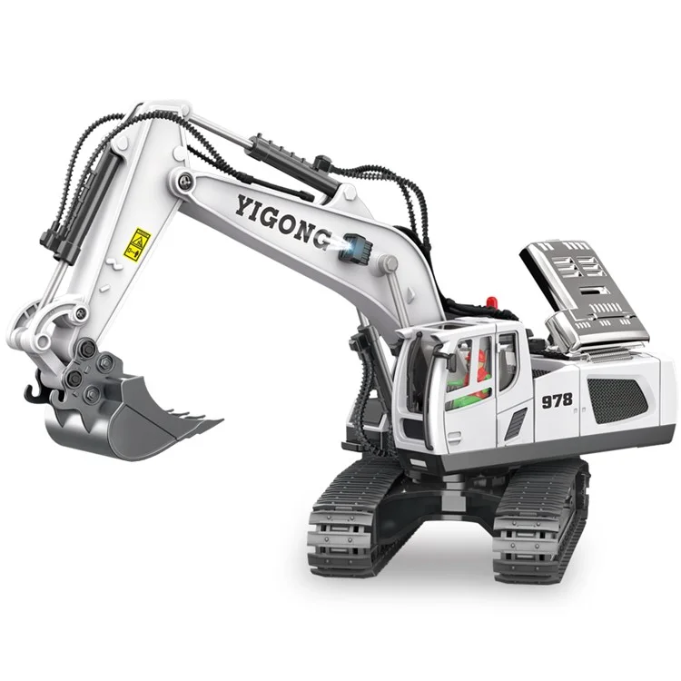 BC1043 11-Channel 2.4G RC Excavator 1 / 20 Scale Remote Control Excavator Metal Construction Vehicle Tractor Toys for Boys and Girls - White