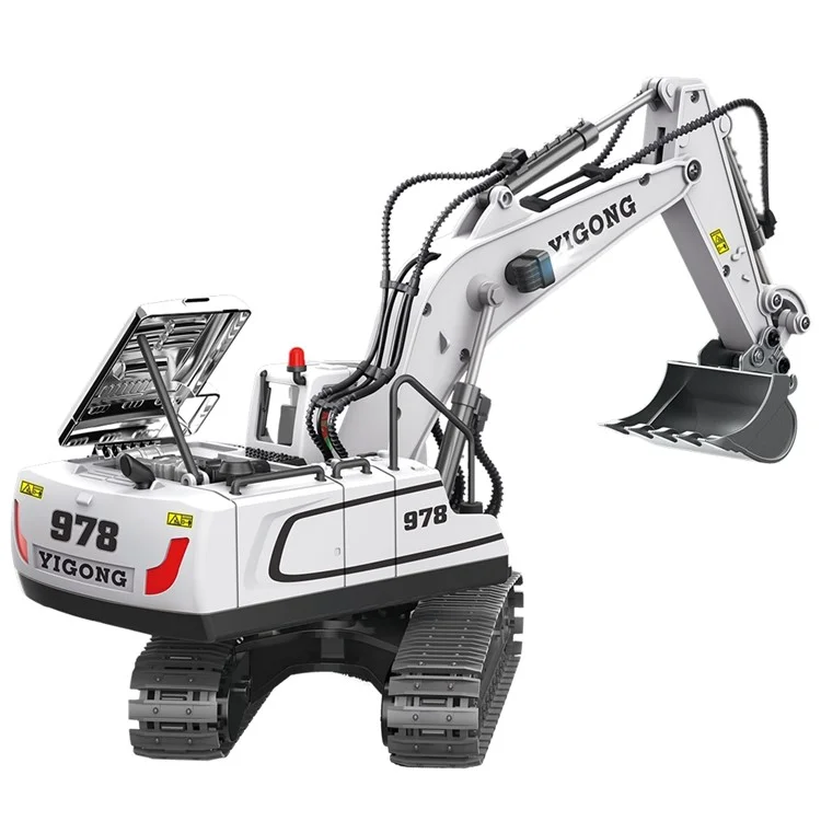 BC1043 11-Channel 2.4G RC Excavator 1 / 20 Scale Remote Control Excavator Metal Construction Vehicle Tractor Toys for Boys and Girls - White