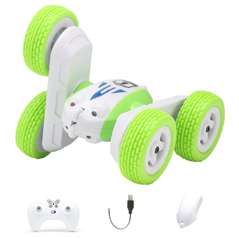 GT1 Mini 2.4G RC Car Double-Sided Stunt Drift Rolling Remote Control Off-road Car Children Boys Toy - Green