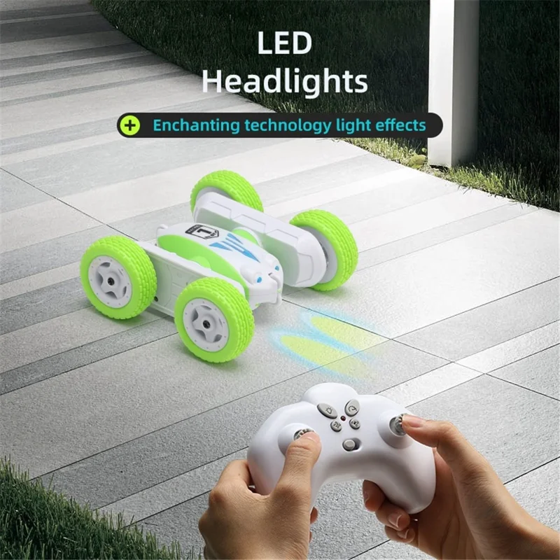 GT1 Mini 2.4G RC Car Double-Sided Stunt Drift Rolling Remote Control Off-road Car Children Boys Toy - Green