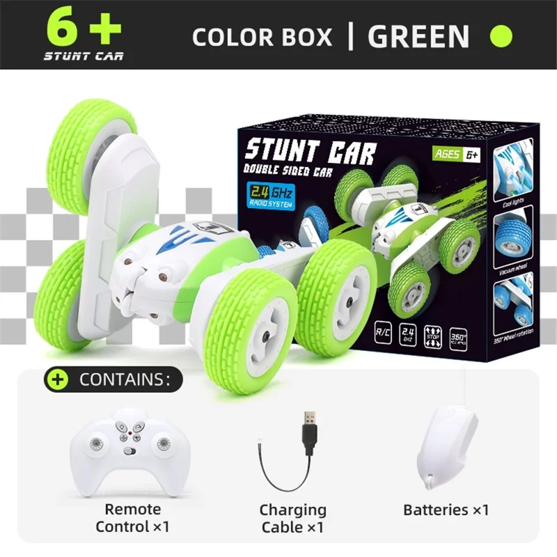 GT1 Mini 2.4G RC Car Double-Sided Stunt Drift Rolling Remote Control Off-road Car Children Boys Toy - Green