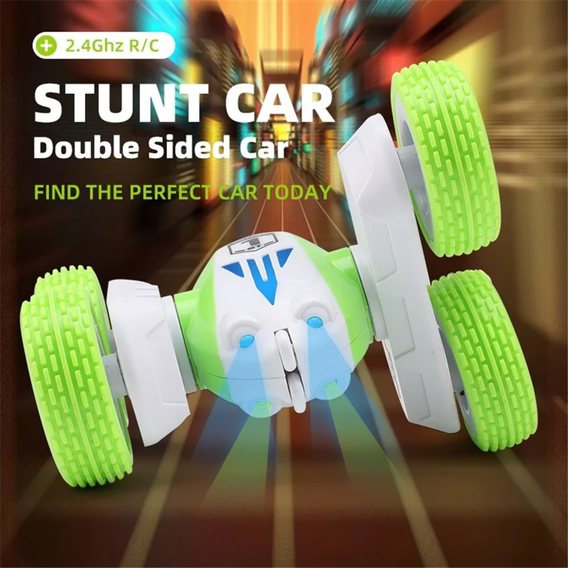 GT1 Mini 2.4G RC Car Double-Sided Stunt Drift Rolling Remote Control Off-road Car Children Boys Toy - Green