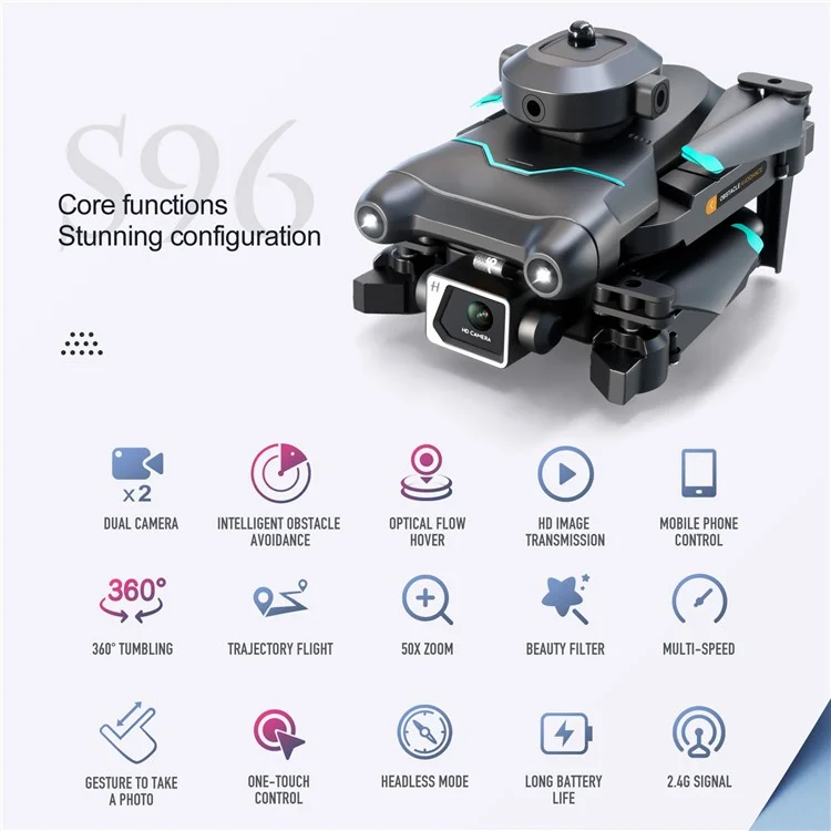 S96 Dual-Lens Optical Flow Positioning RC Quadcopter Zoom Smart Hover Folding Remote Control Obstacle Avoidance RC Drone