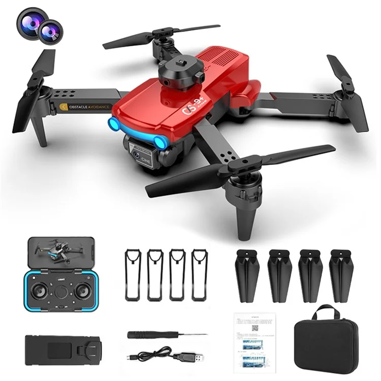 CS9 Dual-Lens Foldable RC Drone Intelligent Obstacle Avoidance 4-Axis RC Quadcopter Remote Control UAV - Red