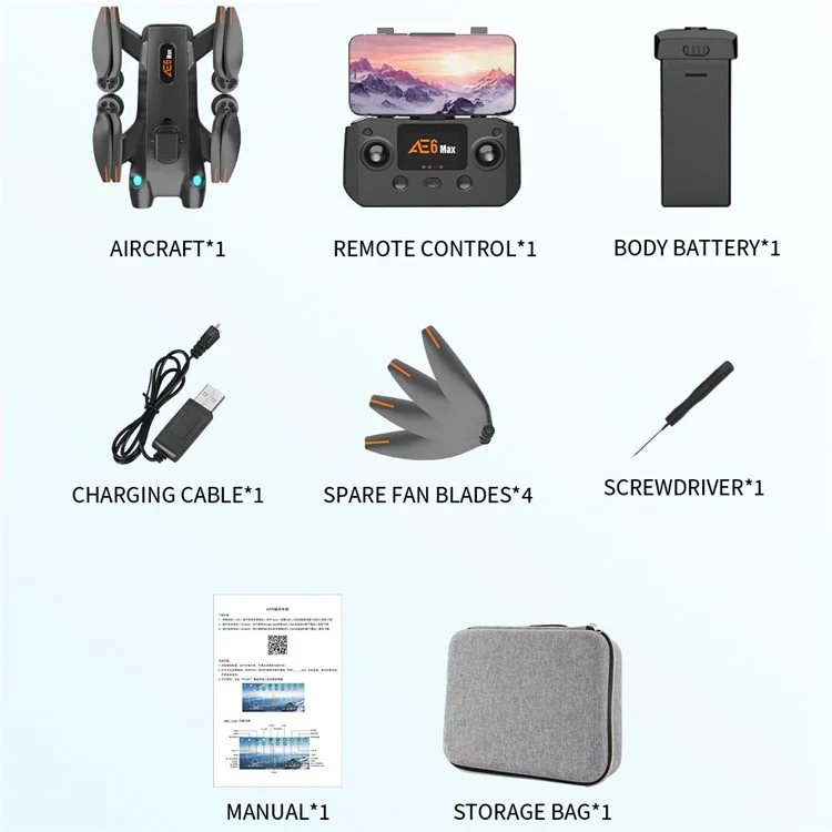 AE6 Max 360 Grado Evitación de Obstáculos RC Quadcopter sin escobillas de 4 Ejes HD Dual-Lente Plegable RC Drone con Control Remoto - Negro 