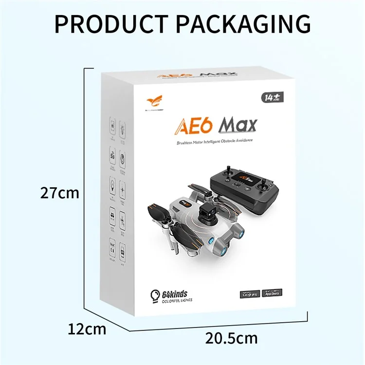 AE6 Max 360 Grado Evitación de Obstáculos RC Quadcopter sin escobillas de 4 Ejes HD Dual-Lente Plegable RC Drone con Control Remoto - Negro 