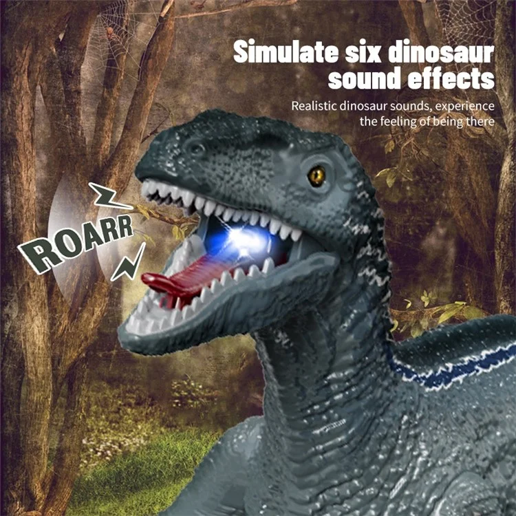 YT6699 2.4g RC Walking Dinosaur Robot Jouet Télécommande LED Musique Légère Émulation Animal Enfants Toy - Argent / Bleu
