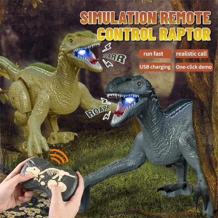 YT6699 2.4g RC Walking Dinosaur Robot Jouet Télécommande LED Musique Légère Émulation Animal Enfants Toy - Argent / Bleu