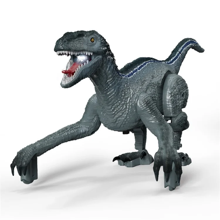 YT6699 2.4G RC Walking Dinosaur Robot Toy Remote Control LED Light Music Emulation Animal Children Toy - Silver / Blue