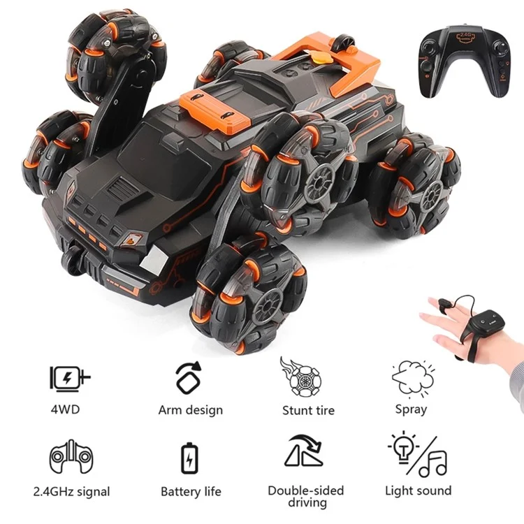 JJRC JC03 Children 4WD 2.4GHz RC Car 360-Degree Rotating Stunt Car Electric Vehicle Toy with Light / Spray Fog Function - Orange