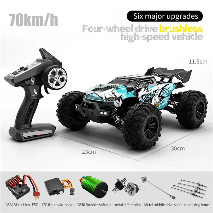 JJRC Q117-B 1 / 16 4WD 70 Km / h High-Speed Off-Road Vehicle 2.4G Brushless Remote Control Climbing Car with LED Headlights - Blue