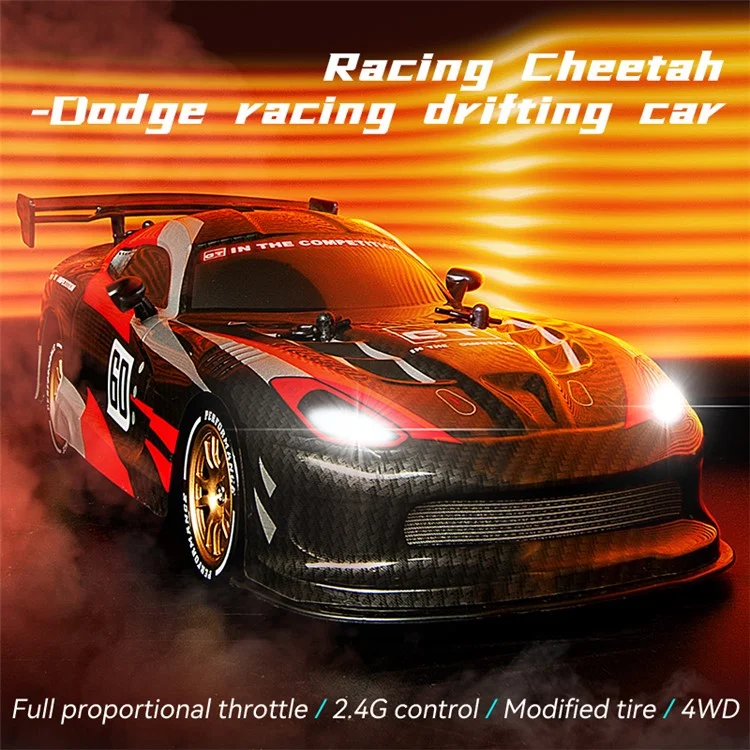 JJRC Q116 1/16 16 Km/h Dodge Drifting Car 2.4GHz 4WD RC Racing Car avec Éclairage Avant/Arrière - Noir