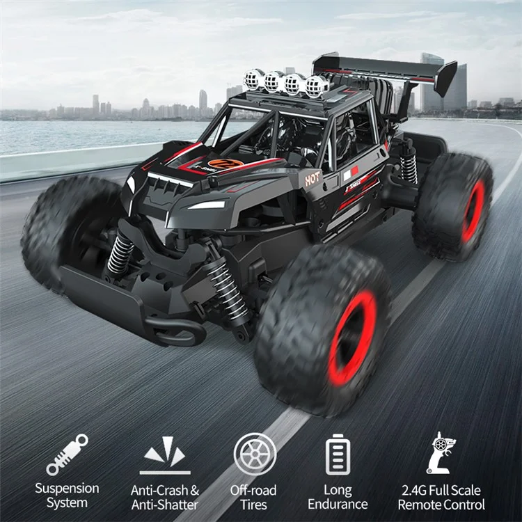 JJRC Q102 2.4G Truccante a Telecomando a Largo di Controllo a Fondo Racing ad Alta Velocità a Due Ruote Motroniche Resistenza al Crash Del Veicolo Fuoristrada RC Auto Giocattolo - Nero / Rosso