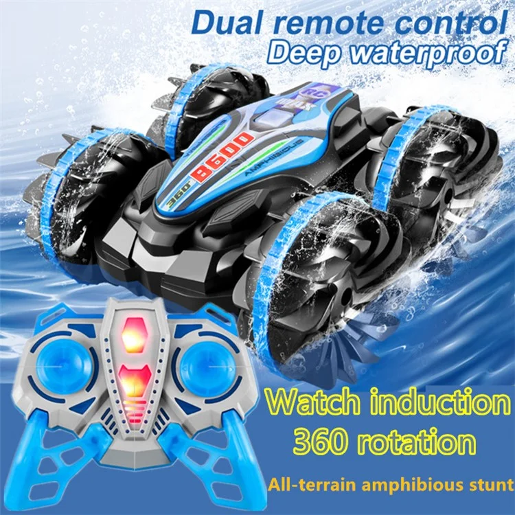 CV-B600 Amphibious Fernbedienungsauto Doppelseitig Flip Driving Drift 2,4 GHz RC Stunt Autofahrzeugboot-strandspielzeug - Blau