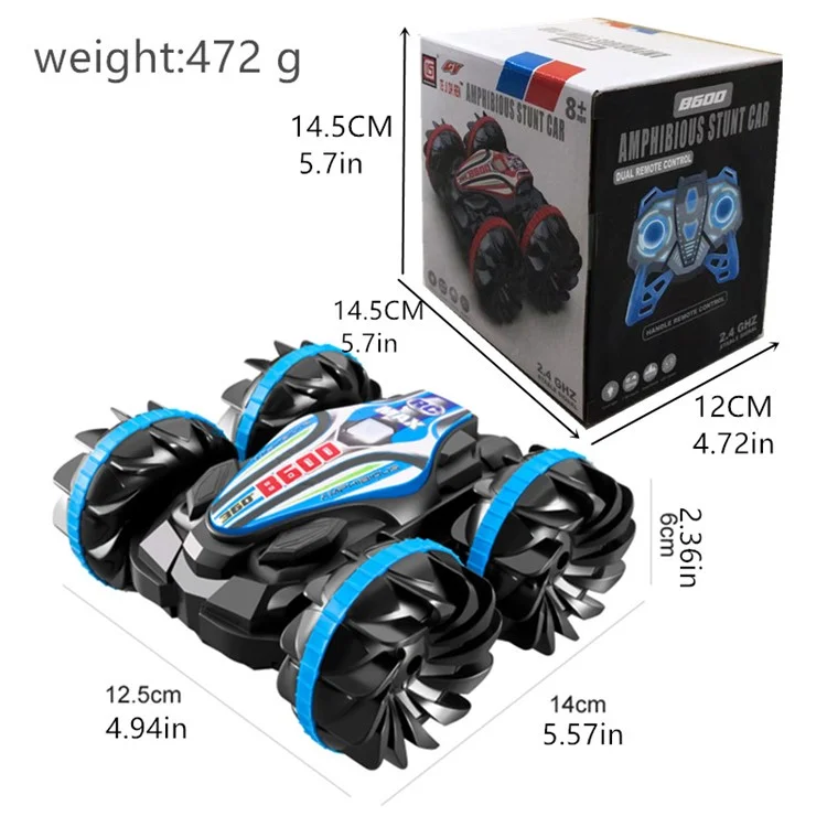 CV-B600 Amphibious Remote Control Car Double-sided Flip Driving Drift 2.4 GHz RC Stunt Car Vehicle Boat Beach Toy - Blue